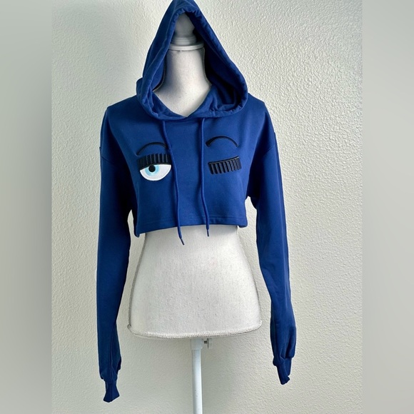 CHIARA FERRAGNI Cropped Hooded Sweatshirt Size Medium - Picture 3 of 8